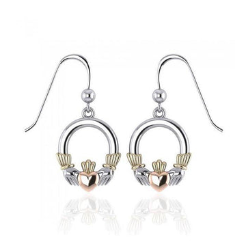 Irish Claddagh Three Tone Dangle Earrings OTE126 - Jewelry